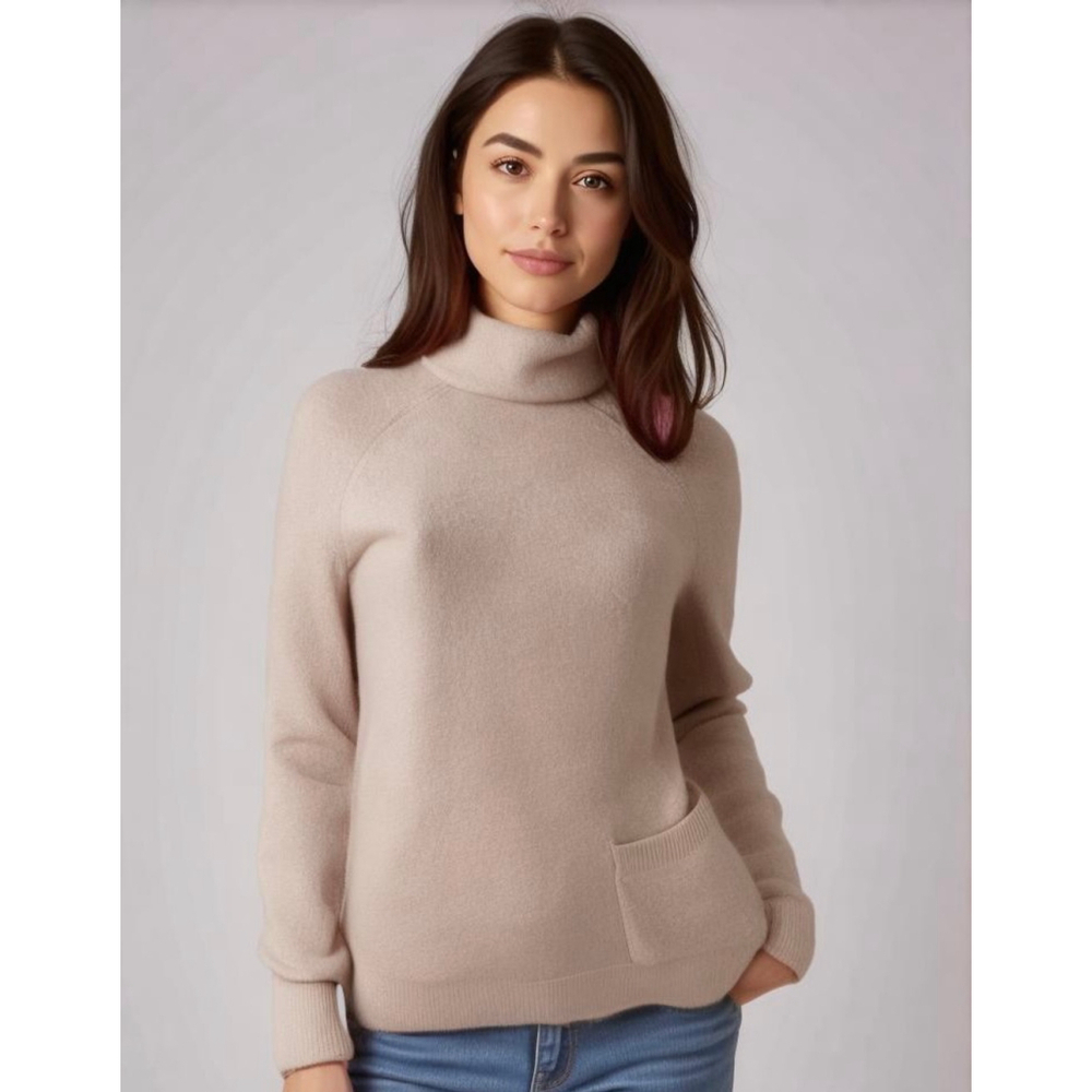 Halogen Womens Sweater Size XS Pink Merino Wool Blend Mock Neck Pocket Girlhood